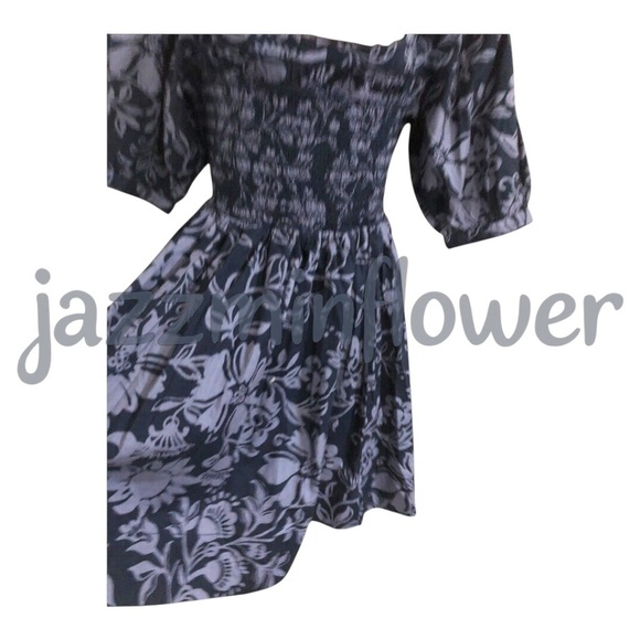 Free people dark navy blue dear delilah puff sleeve smocked babydoll mini dress - Picture 6 of 16